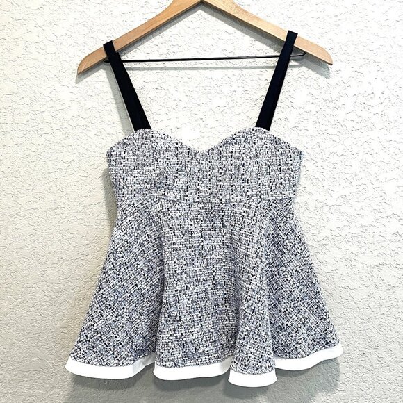 Zara Tops - Zara Contrast Textured Peplum Tweed Top in Blue Small